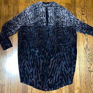 ALL SAINTS SILK GRAY LEOPARD LONG SLEEVE BUTTON UP DRESS